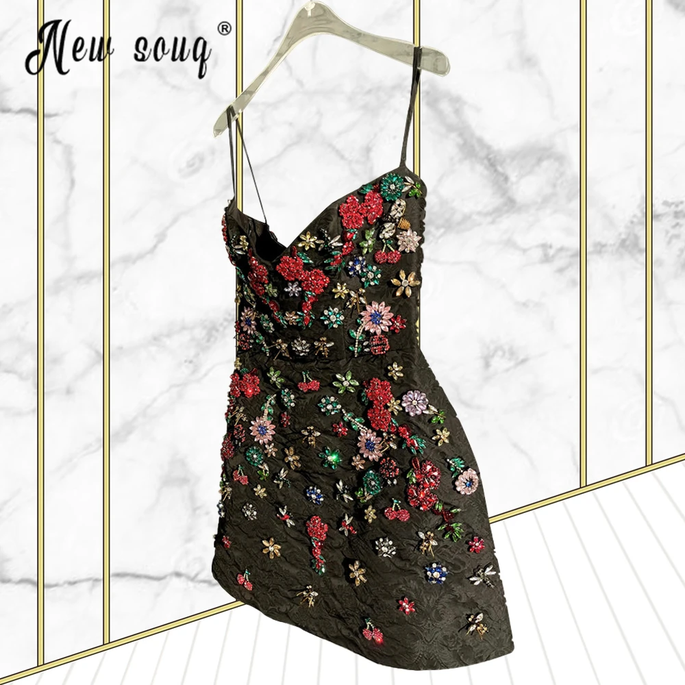 

Черное короткое платье с объемными цветами для выпускного вечера, женские летние мини-платья на бретелях-спагетти для коктейлей, хлопковые ...