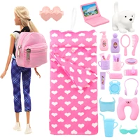 24 pcs doll clothes1 sleeping bag1 backpack12 wash accessories8 life accessories1 telescope1 dog for barbie 11 5inch doll