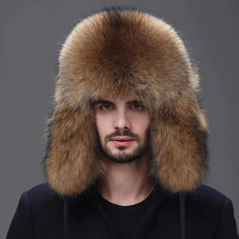 

Bomber Hats Faux Fur Hat Men's Winter Middle-aged Hats & Caps Ear Protection Solid Fur Northeast Thickening Men's Fox Fur Hat