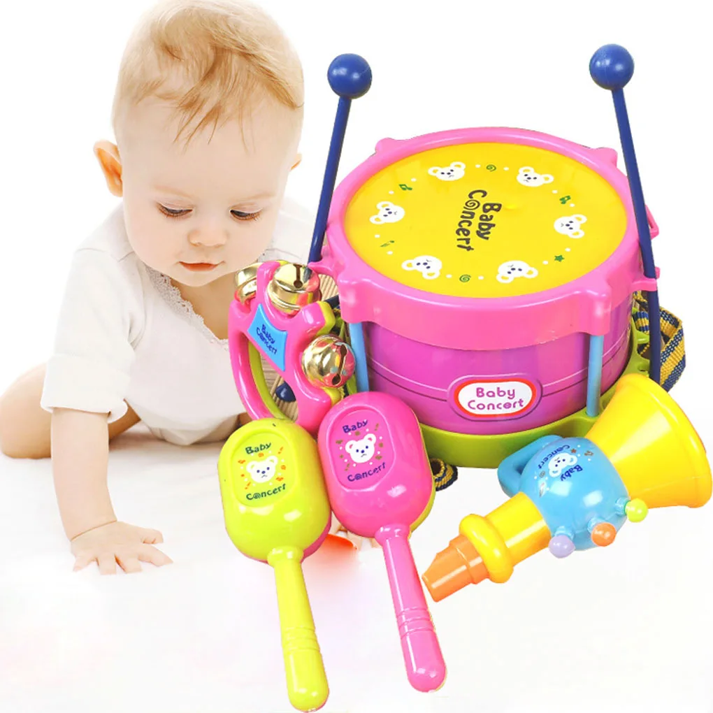 

Children Drum Trumpet Toy Set Musical Instrument Educational Drum Trumpet Ring Bell Baby Children Percussion Toy Random Color