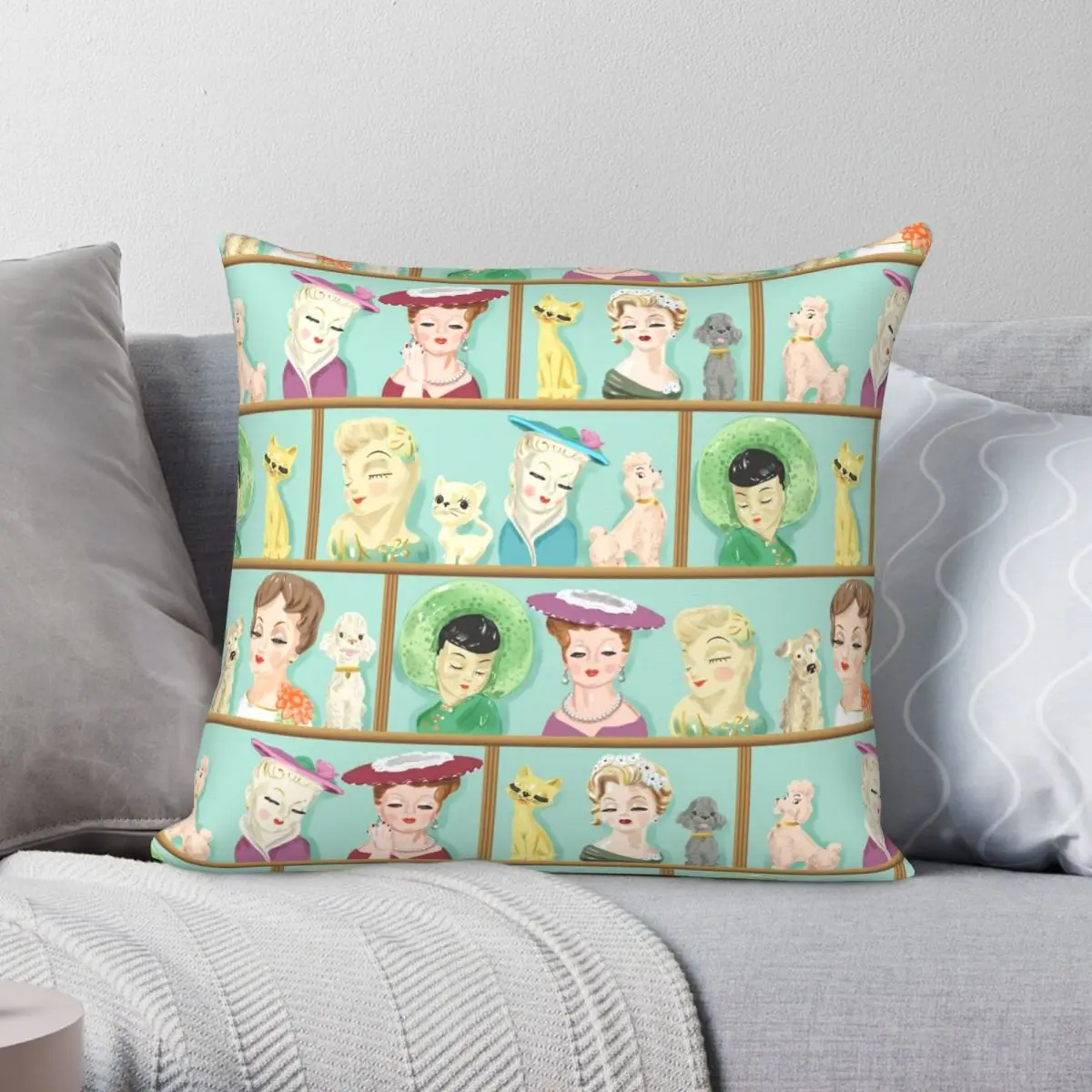 

Lady Head Vases Kitsch Cats Dogs Pillowcase Polyester Linen Velvet Printed Zip Decor Throw Pillow Case Sofa Cushion Case 45x45