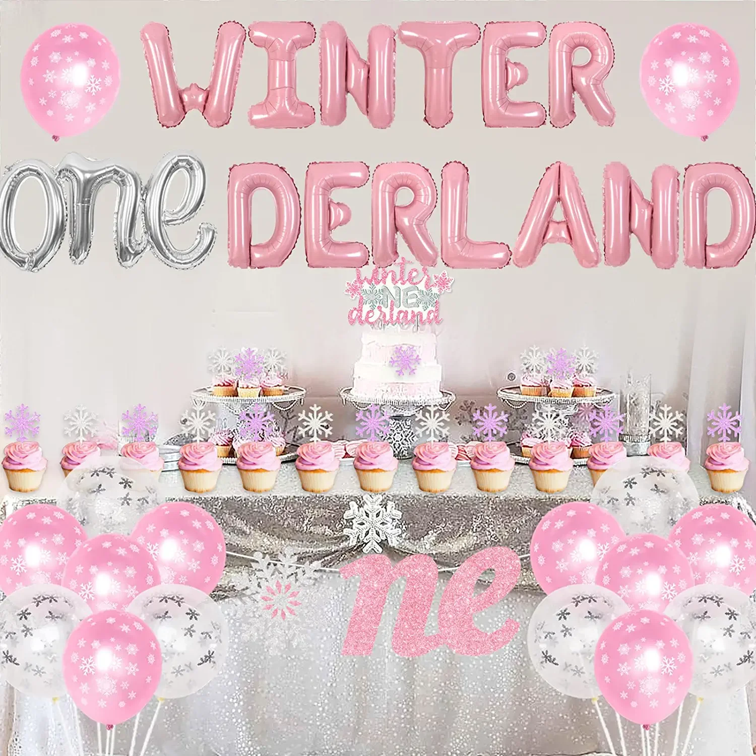 

Winter Onederland 1st Birthday Party Decorations Girl Wonderland Pink Blue Snowflake Highchair Banner for Baby Shower Supplies