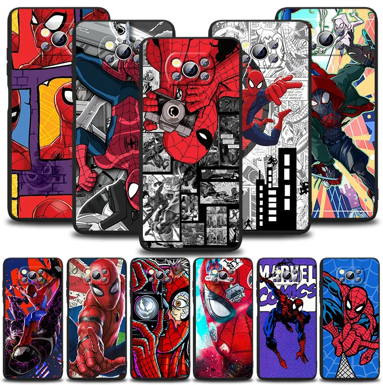 

Anime Spiderman Marvel For Xiaomi POCO F1 F2 F3 X2 X3 GT M2 M3 M4 Pro NFC C3 Civi Mi Play Black Soft Silicone Phone Case Capa