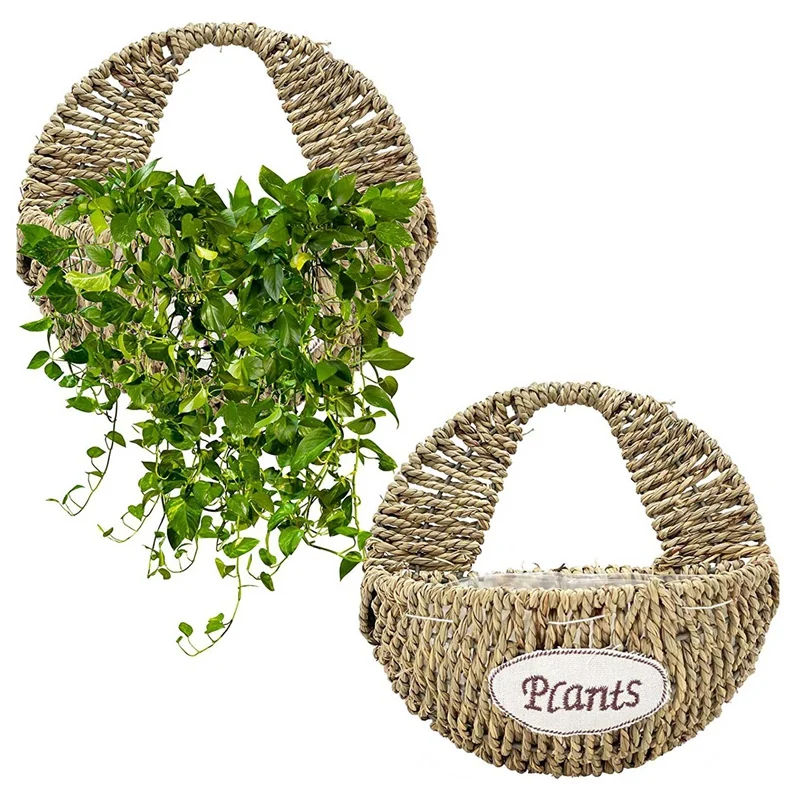 

2Pcs Wall Hanging Basket,Hand-Made Woven Wicker Basket Wall Hanging Organizer Storage Basket for Planter Home Decor