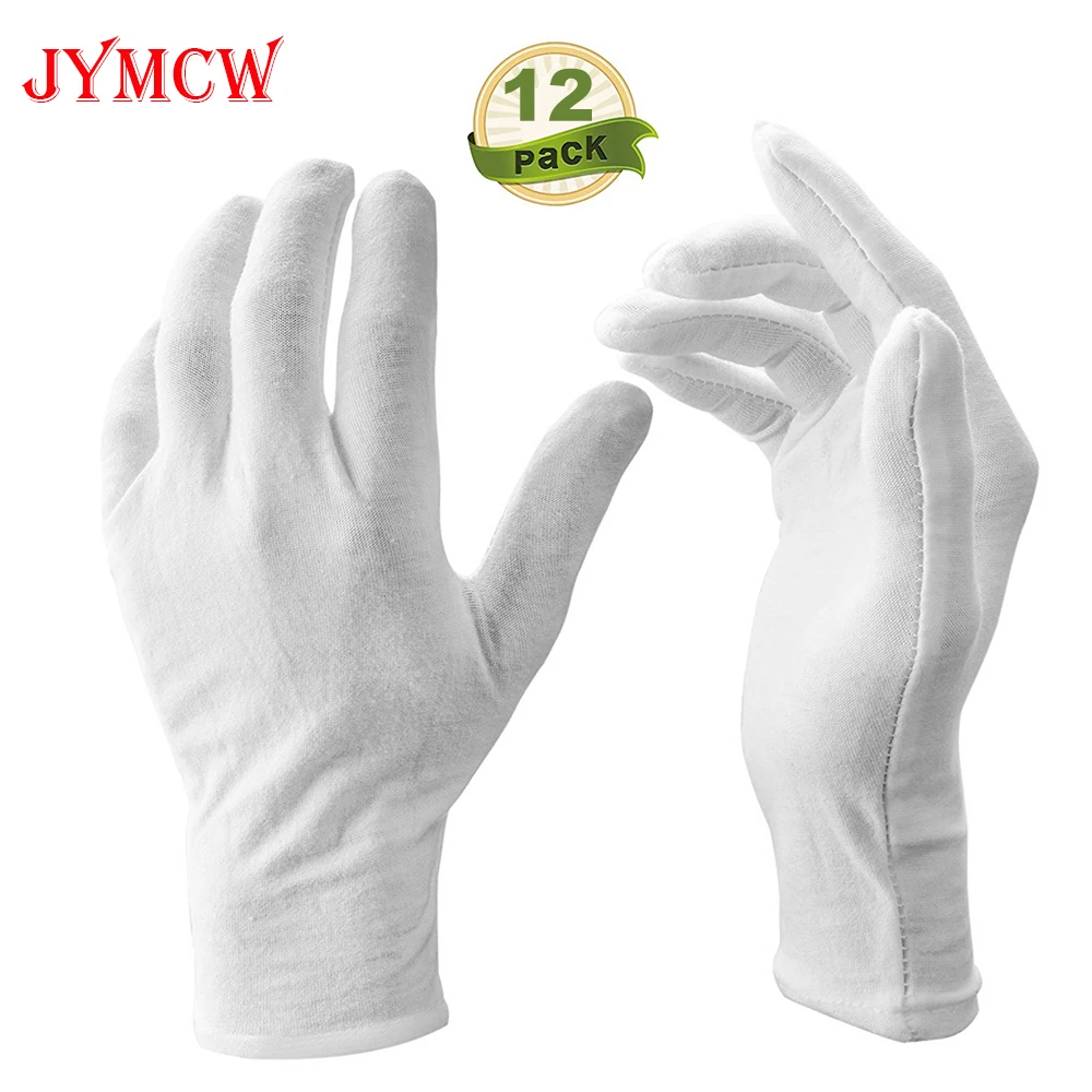 

12 Pairs/Lot White Soft Cotton Ceremonial Gloves Stretchable Lining Glove for Male Female Serving/Waiters/Drivers Gloves