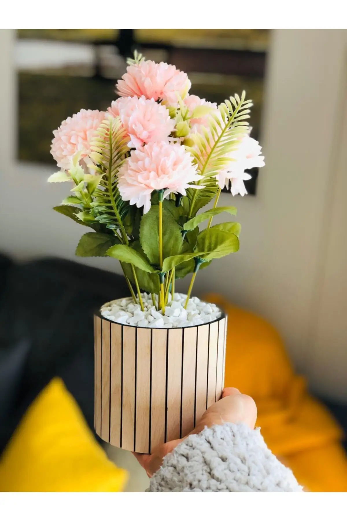 

Solid Decor Decorative Wood Plant Pot Chrysanthemum Powder Color-30 cm