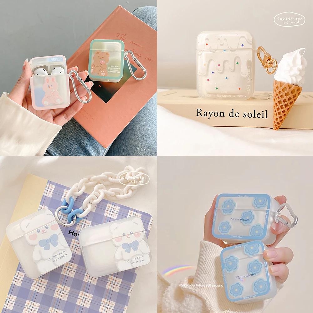 

Cute Case for Apple AirPods 1 2 Pro 3rd Generation Case Ice Cream Rabbit Bear Case for AirPods Pro 3 Case with Keychain Lanyard