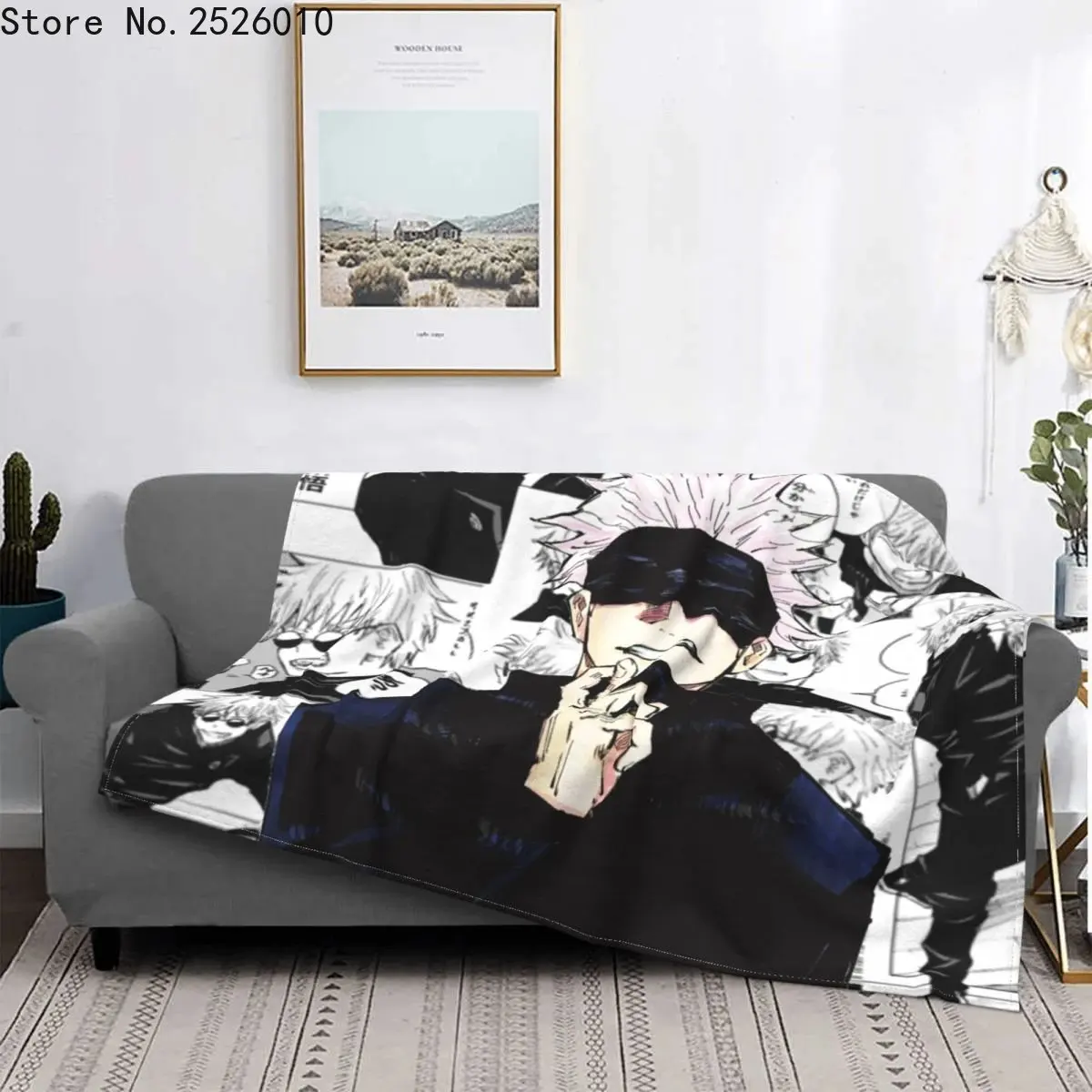

Gojo Satoru Collage Manga Velvet Throw Blanket Jujutsu Kaisen Anime Blanket for Sofa Couch Ultra-Soft Plush Thin Quilt