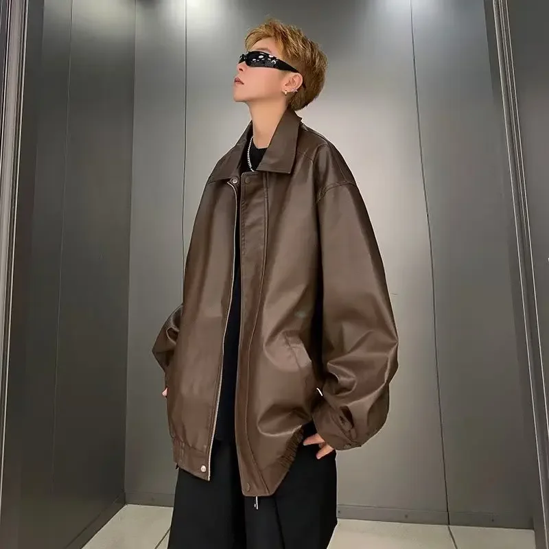 Мужская винтажная мотоциклетная куртка из ПУ кожи свободная повседневная с