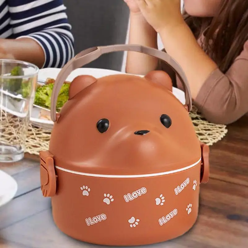 

Lovely Bear Thermal Lunch Box Cute Bear Design Thermal Bento Box Microwave Safety Carrying Handle Lunch Organizer For Adult Kids