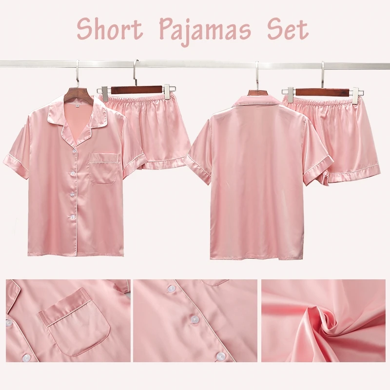 Hot Sale Satin Pajama Ladies Pajamas Set Silk Pajamas Set Women Sleepwear Pijamas Women V-neck Pyjamas Set
