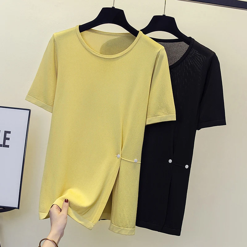 

Summer New Women solid color Thin Sweater T-shirt O-Neck Casual Short sleeve Tops Female Knitted Pullover Women Clothing