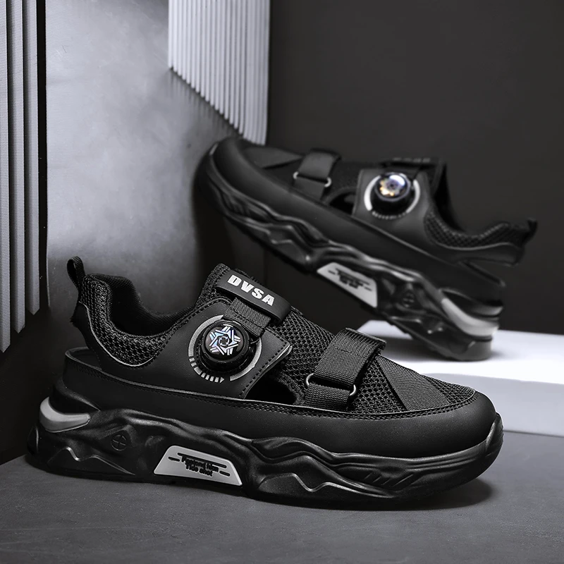 Мужские сандалии с вращающейся пряжкой легкие Нескользящие сетчатые кроссовки