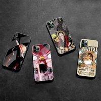 anime one piece monkey d luffy phone case tempered glass for iphone 13 12 mini 11 pro xr xs max 8 x 7 plus se 2020 cover