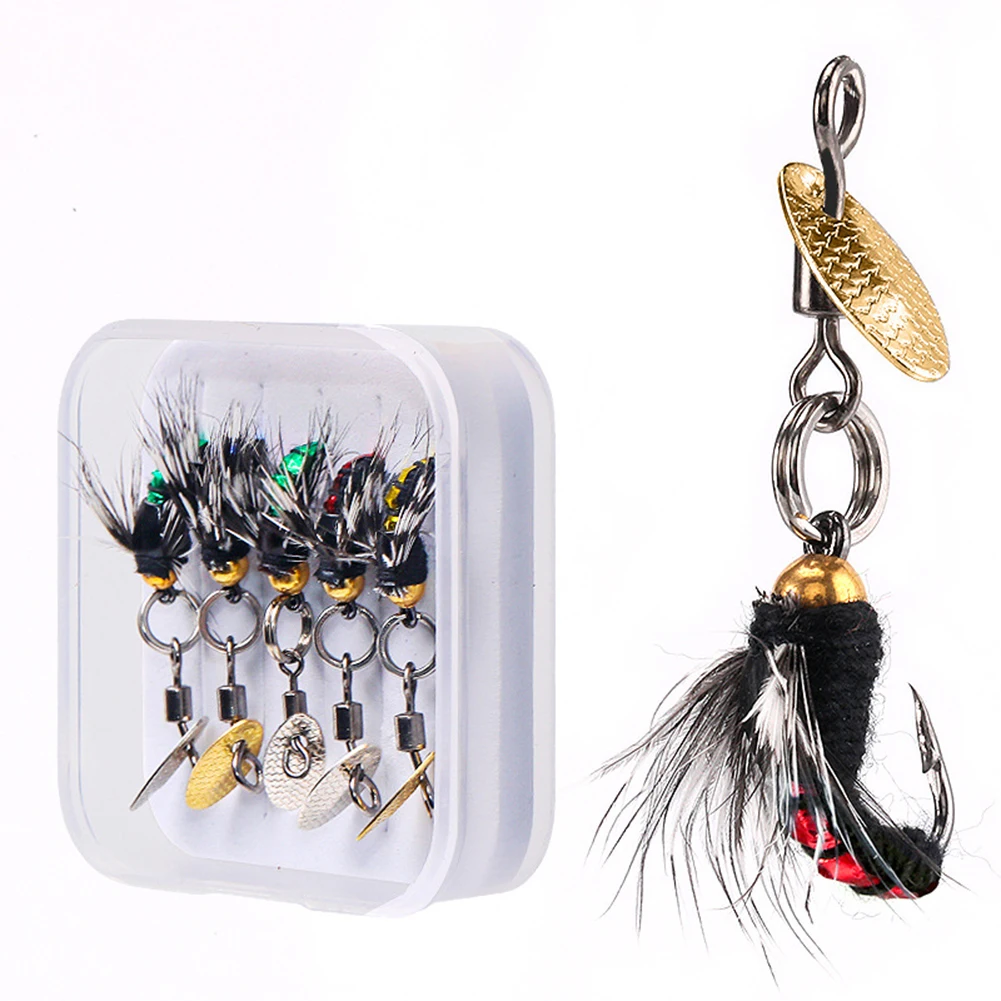 

5Pcs Fishing Lure #8 Black Hooks Bright Skin Material Bee Nymph Spinner Dry Fly Insect Bait Trout Fly Fishing Flies