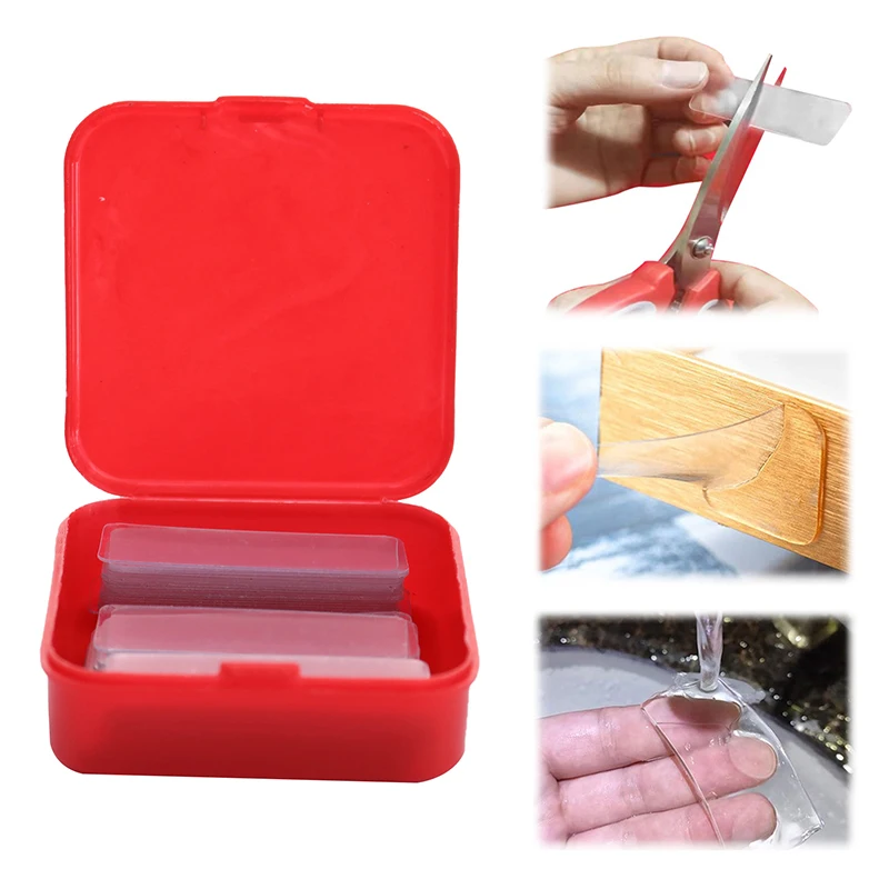 

60Pcs/Box Reusable Double-sided Adhesive Tape Square Ultra-strong Waterproof Transparent Non-marking Stickers Tape