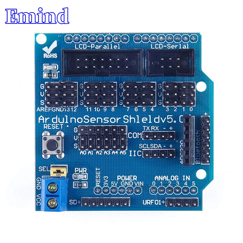 

UNO R3 V5.0 Sensor Expansion Board Robot Accessories Electronic Building Blocks Blue Version Sensor Shield V5.0