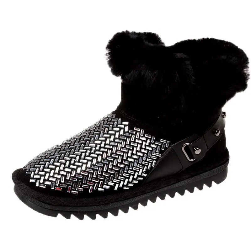 2022 New Winter Ankle Boot for Women Fashion Retro Strap Bling Shoes Short Woman Snow Booties Ladies Warm Plush Cotton Slippers
