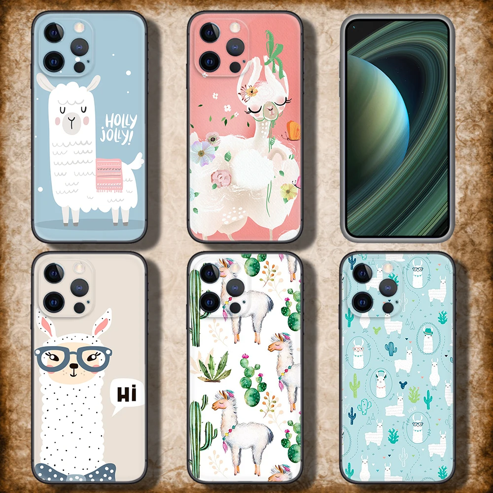 Мягкий силиконовый чехол с ламой Альпака 74F для iPhone 15 14 Plus 13 12 11 X XS XR Pro Max Mini 8 7