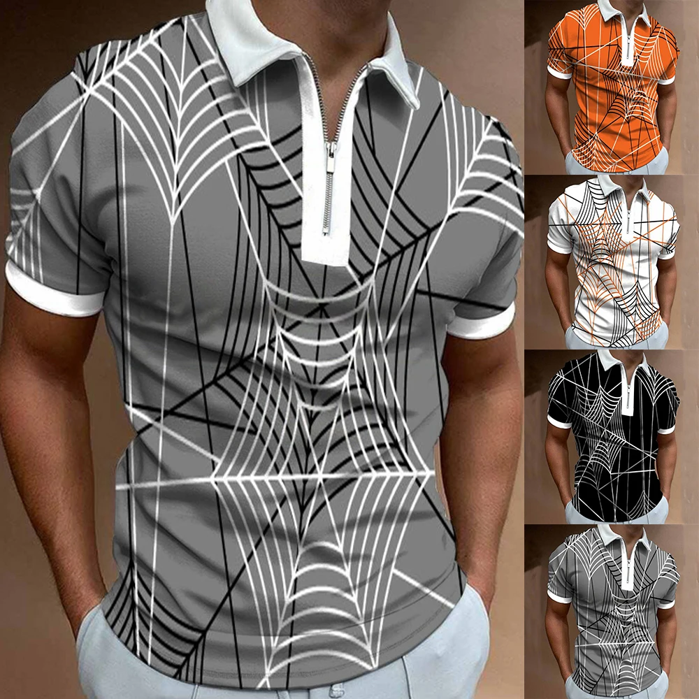 

Men Zip Collar Polos Sports Casual Slim Short Sleeve Dress Tee T Shirt Tops Digital Printing Comfortable Breathable Polo Tops