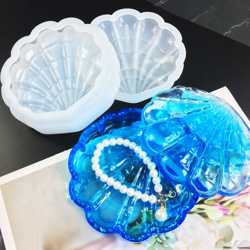 

DIY 3D Seashell Storage Box Crystal Epoxy Resin Mold Shell Jewelry Tray Trinket Container Silicone Mould for Casting Home Decor