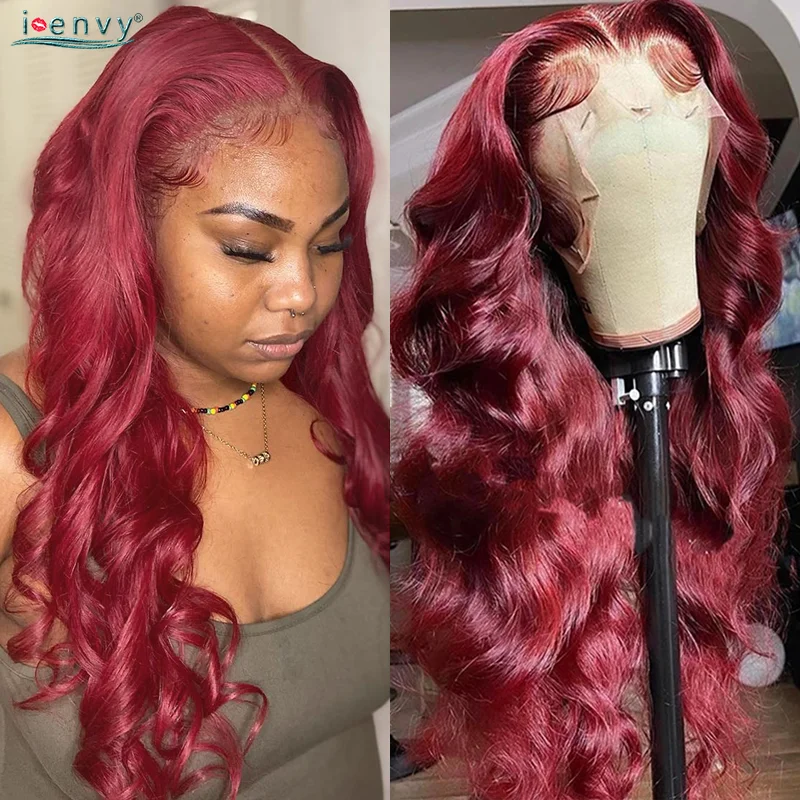 

Colored Burgundy Lace Front Wigs Human Hair Body Wave Curly Wig #99J Red Lace Frontal Wigs For Women HD Lace Wig Peruvian Remy