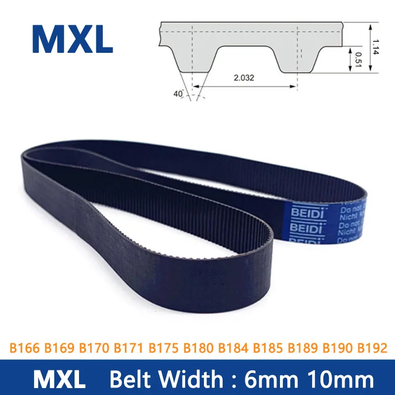 Ремень ГРМ MXL, резиновый синхронный ремень с замкнутой петлей, ширина 6/10 мм, B166, B169, B170, B171, B175, B180, B184, B185, B189, B190, B192MXL, 1 шт.