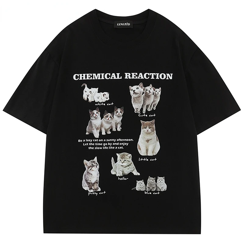 

Summer Men Tshirts Hip Hop Cute Cat Graphic Print Unisex T Shirts Punk Gothic 2023 Streetwear Harajuku Casual Cotton Tops Tees