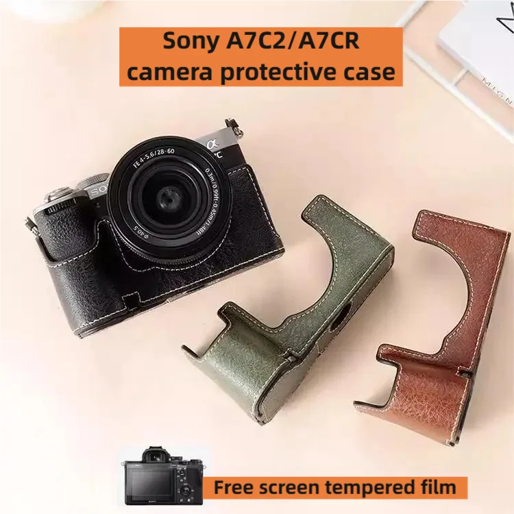 Фото Сумка для фотоаппарата из искусственной кожи для Sony A7C2, защитный чехол A7CR, кожаный чехол, аксессуары с базовым ремнем №1