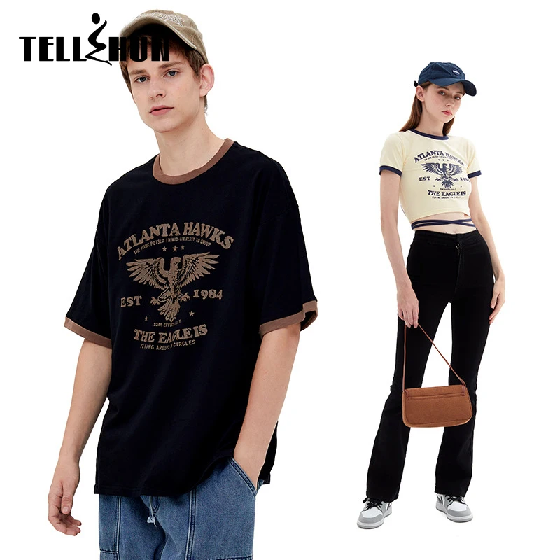 

Кроп-топ Tellshun Y2k, футболки, хлопковая Футболка с графическим принтом и коротким рукавом, корейская мода, Готическая винтажная уличная одежда...