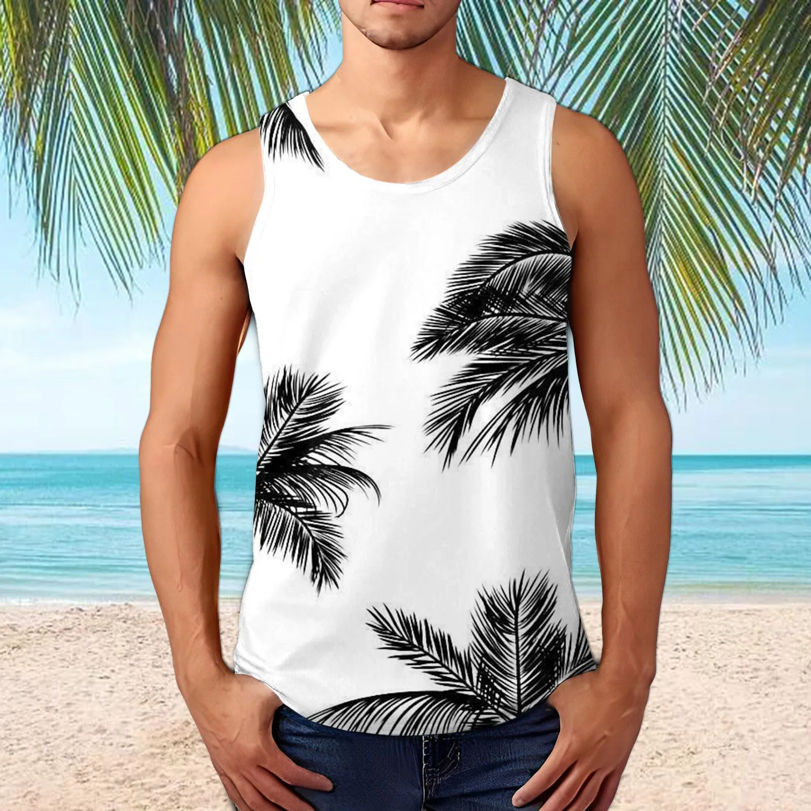 

Mens Hawaiian Tank Top Male Casual 3d Coconut Tree Leaf Printed Summer Sleeveless Shirt Clothing Bodybuilding Tanks Casual Vest