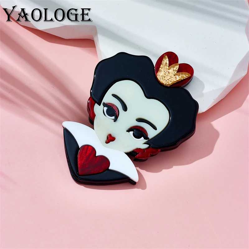 

YAOLOGE Acrylic Cartoon Red Heart Queen Brooches For Unisex Kids Lovely Pins Badge Accessories Birthday Party Gift Jewelry Брошь