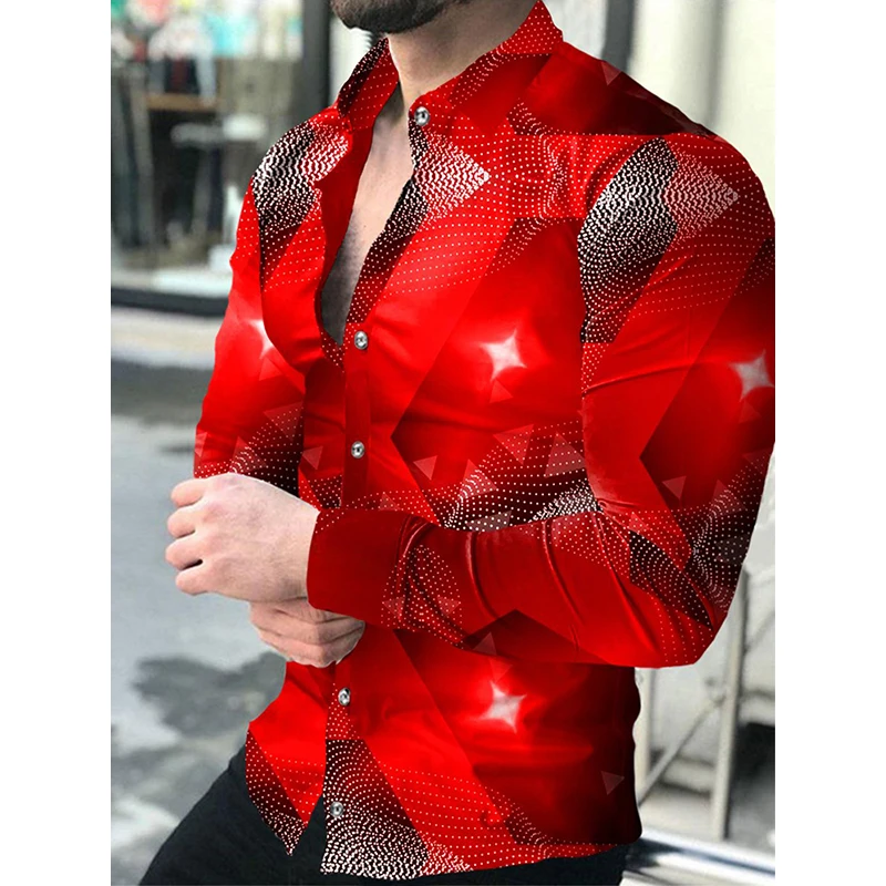Luxury Men's Shirts Lapel Casual Shirts Designer Plaid 3D Printed Long Sleeve Tops Mens Club Prom Cardigan Oversized Shirts 6XL