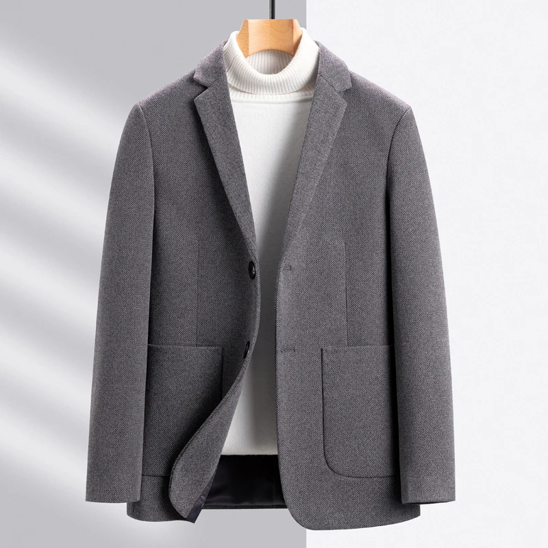 2023 New Arrival Men Classcial Suitable Blazers Khaki Gray Notched Collar Tailored Suit Coats Male Business Wool Outfits Garment