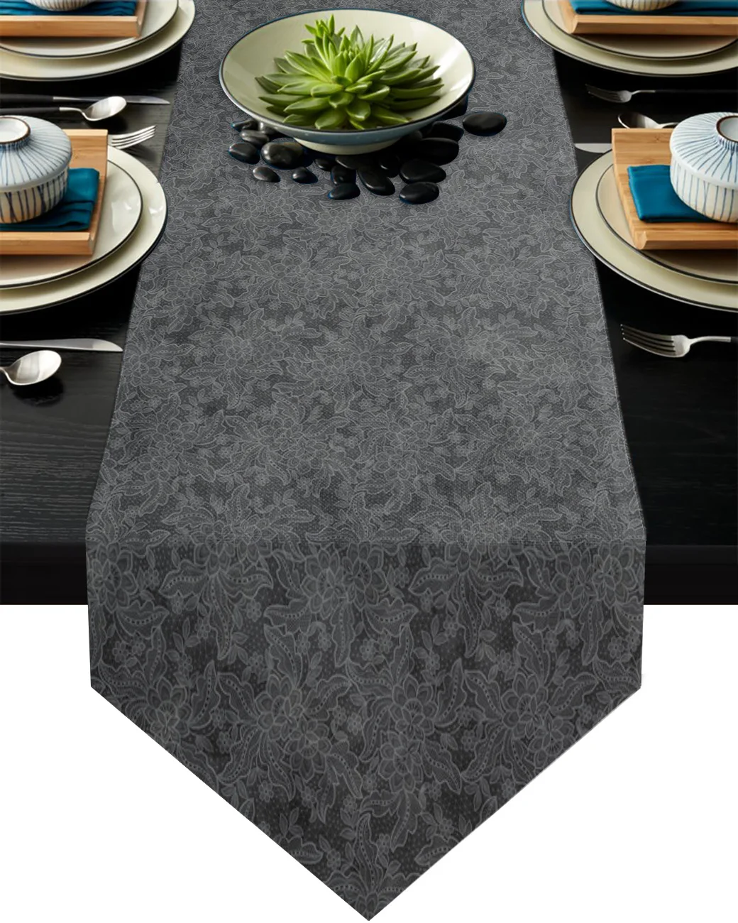 Lace Shading Black Table Runner Country Wedding Decoration Tablecloth Table Flag Placemat Dust Cover Table Mat For Home