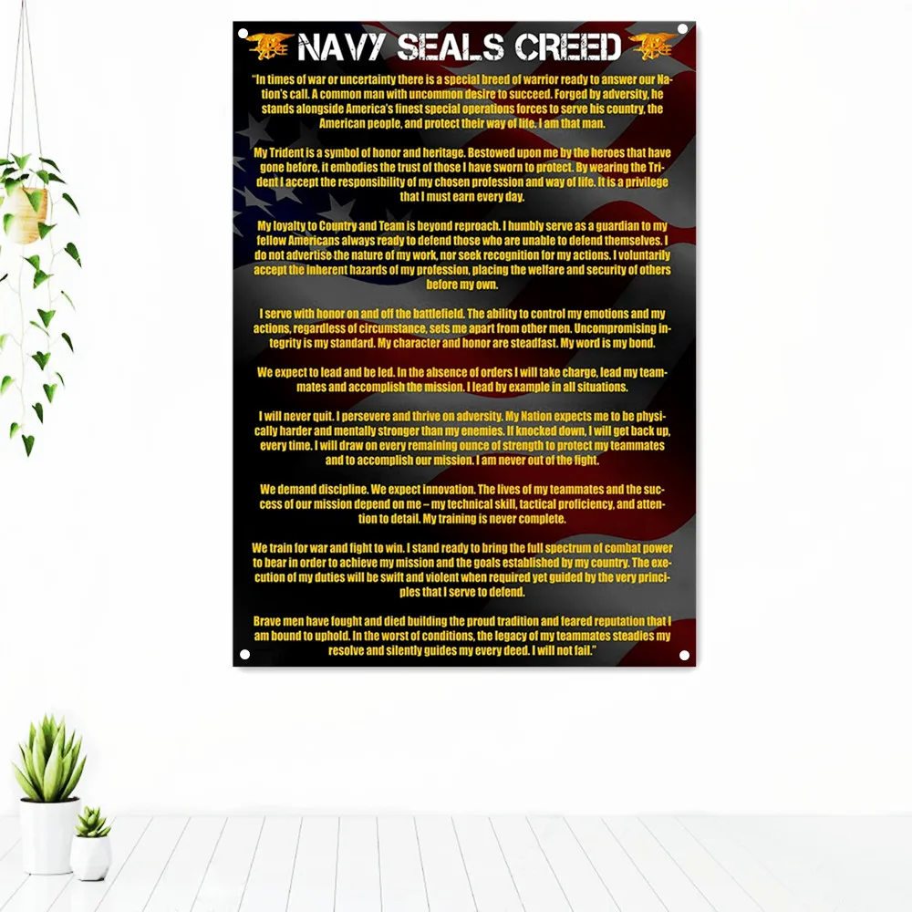 

NAVY SEALS CREED Military Inspirational Wall Art Poster Tapestry Secret to Success Motivational Banner Flag Painting Wall Decor
