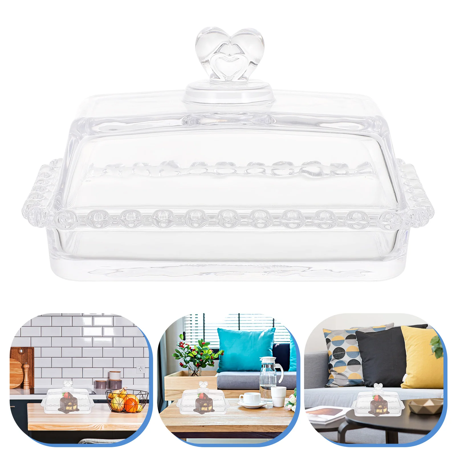 

Butter Cakeplate Lid Dessert Tray Holder Container Dish Box Glass Party Stand Dome Cheese Serving French Keeper Display Cover