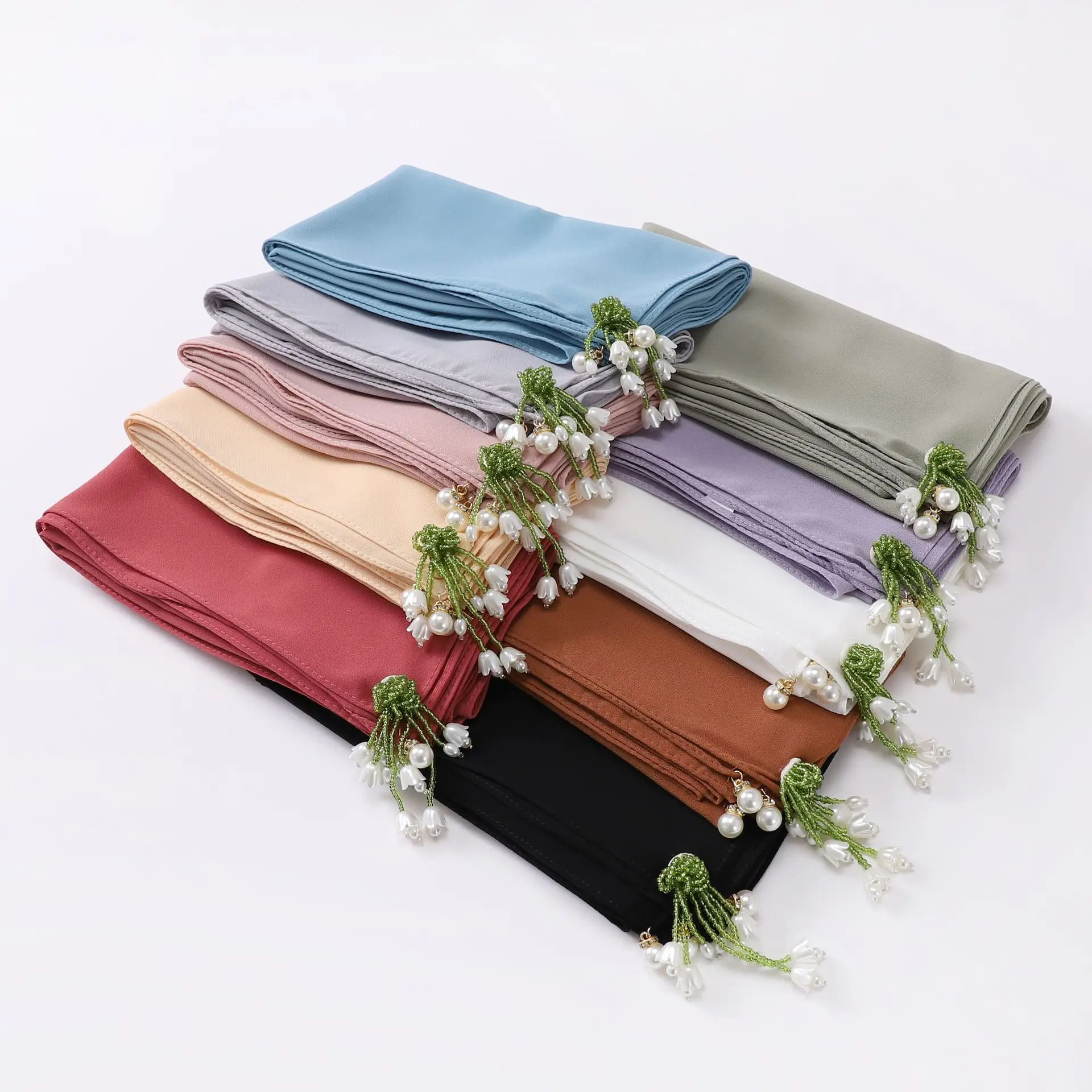 Новый жемчужный шифоновый хиджаб мусульманская мода вышитый квадратный шарф 90