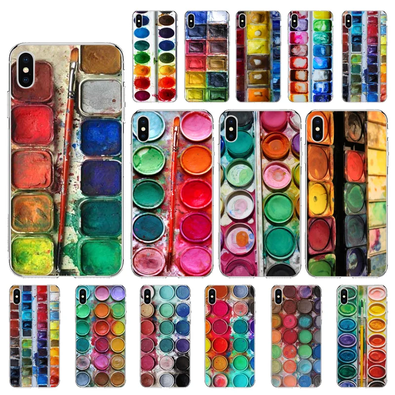 

Watercolors Set Paint Palette Painting Box Phone Case For iphone 14 13 12 mini 12Pro Max SE2 11 11Pro XS MAX XR 7 8 Plus Case