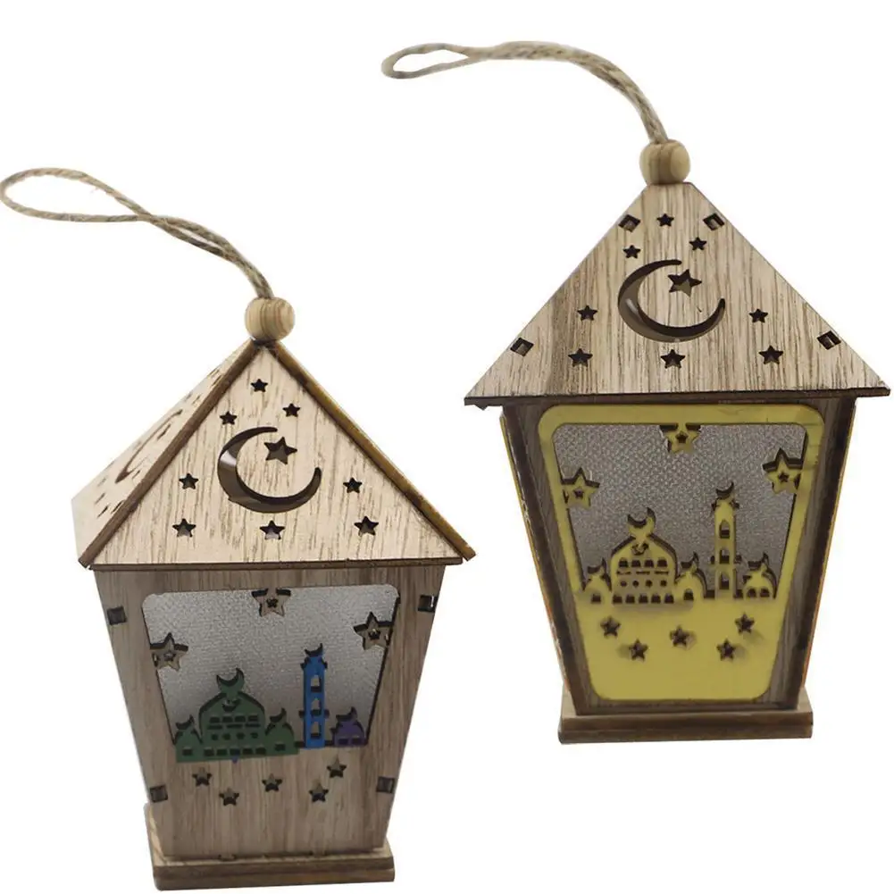 

Ramadan Moon House LED Lights Wooden Hanging Pendant Eid Ramadan Decorations Art Craft For Home Lamp Pendant