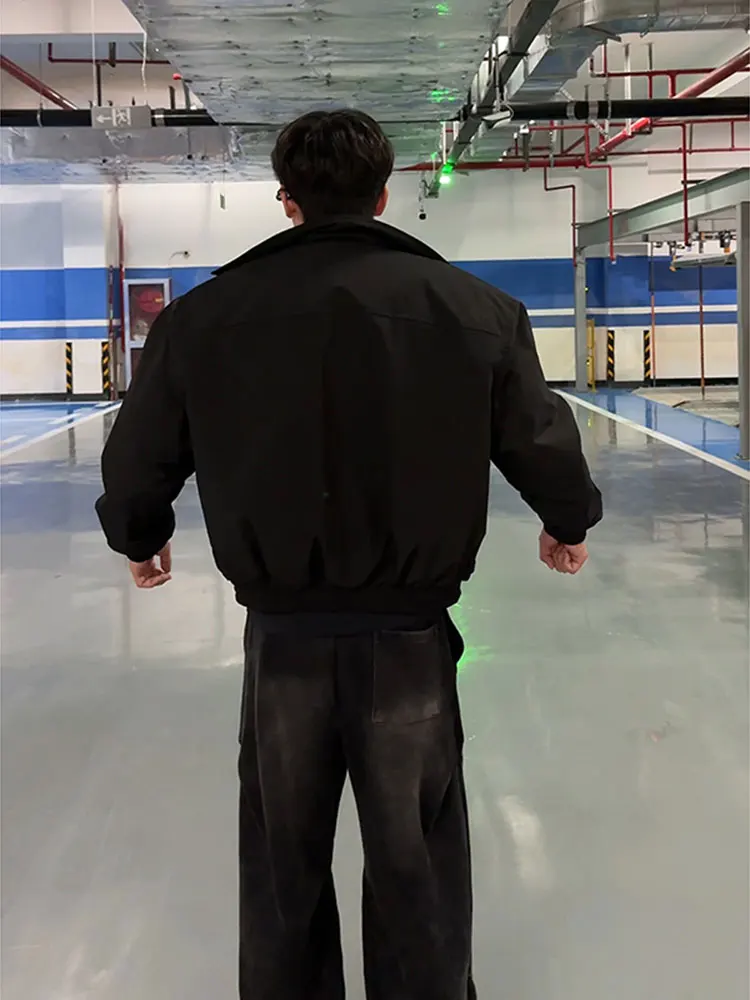 American Sle Short Wide Flight Jacket Cotton-padded jacket Men's Winter Lapel Profile Coach Outerwear Thickened Cargo Baseb...