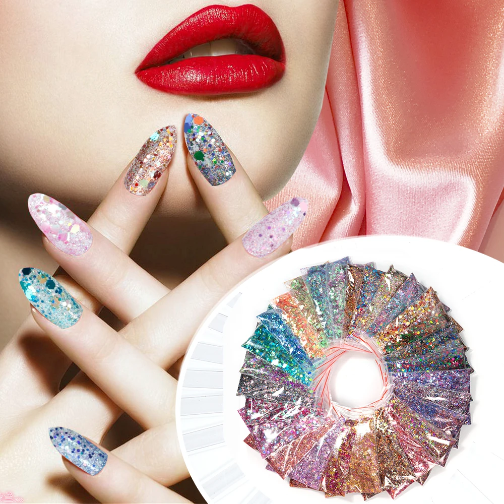 

50g/Bag Holographic Chunky Nail Glitter Colorful Mixed Size Hexagon Shape Sequins Pigments 3D Flakes For Nail Face Body Decor
