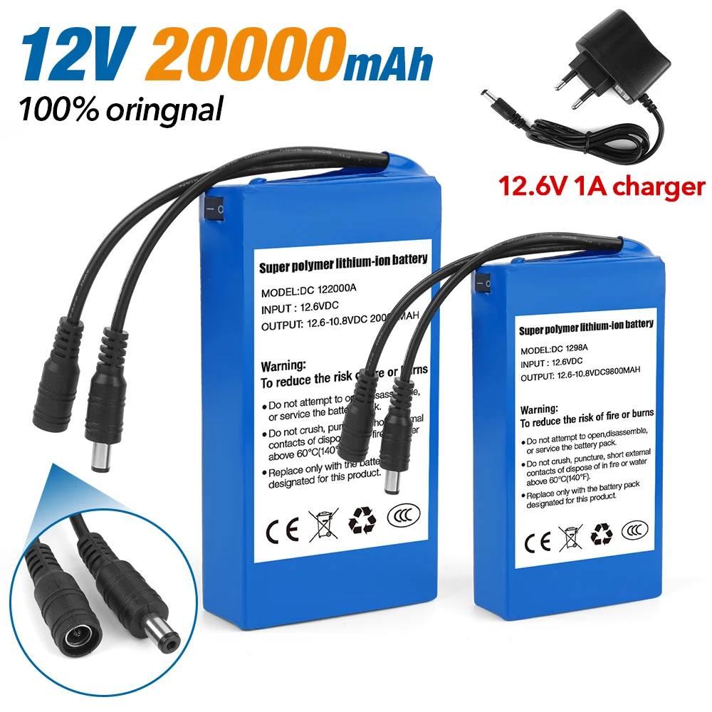 

12v lithium battery DC rechargeable High Capacity Lithium Battery Pack with EU Plug