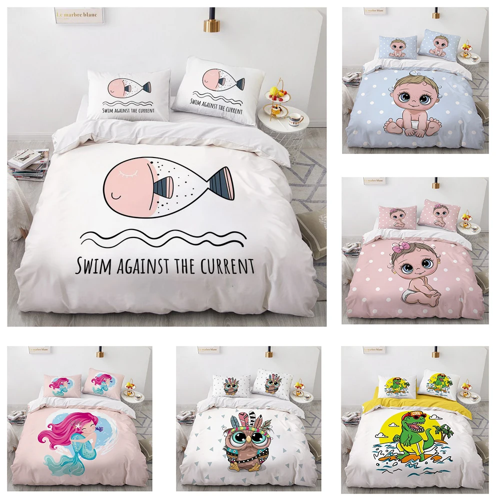 

Classic 3D Cartoon Bedding Set Pink Duvet Cover Sets Cute Comforter King Queen Double Single Size Owl Design Custom Bedclothes