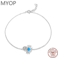 MYOP Animal Theme 925 Sterling Silver Simple Exquisite Cute Little Crab Bracelets Women Jewelry Gift Summer Foot Chain Bracelets