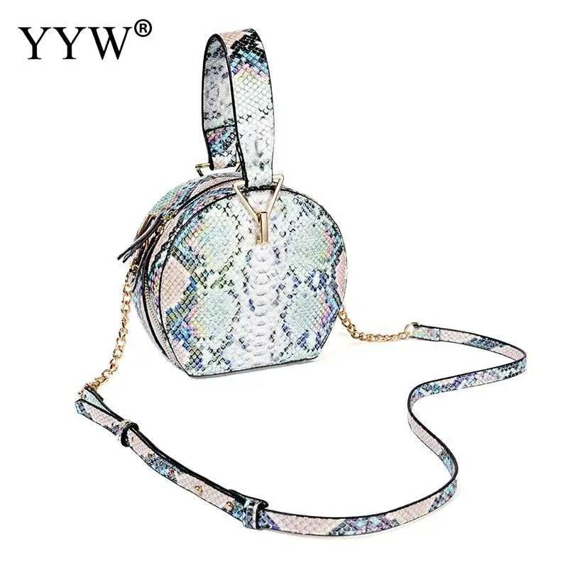 Vintage Round Snakeskin PU Women Shoulder Bag Designer Chain Female Crossbody Messenger Bags Ladies Small Circle Purses 2023