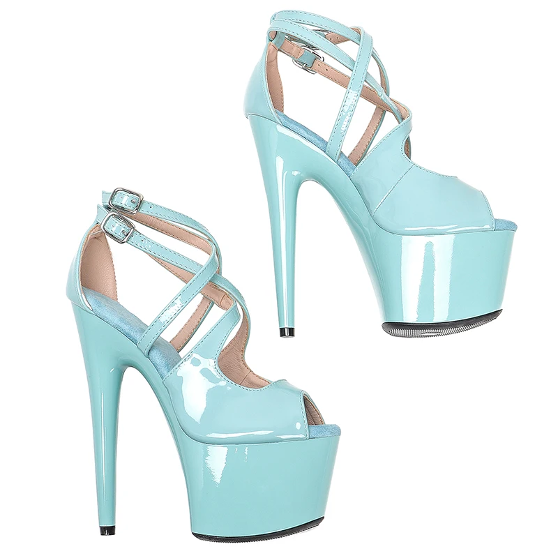 Leecabe 17CM/7Inch patent  upper  sexy exotic  platform High Heels  Pole Dancing sandals Shoes
