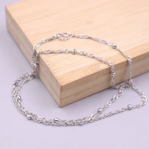 Real Platinum Necklace Singapore Link 2.5mm Beads Pure Platinum950 Stamp Pt950 For Women 42cm Length Jewelry /5g Upscale Gift