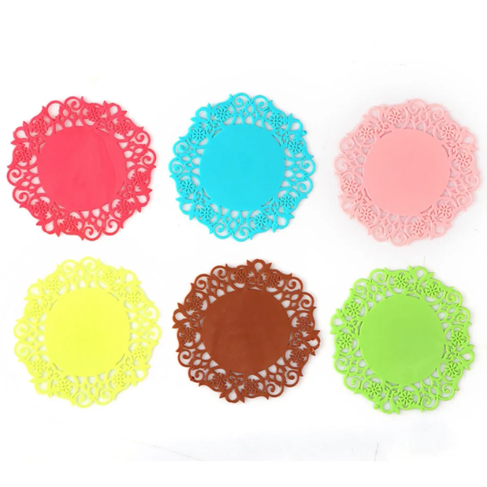 

1PC Lace Flower Hollow Cup Mat Silicone Coaster Anti-slip Coffee Tea Mats Pad Doilies Table Placemat Kitchen Accessories Decor