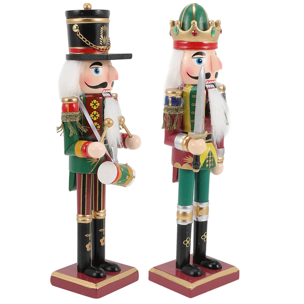 

2 Pcs Nutcracker Ornament Decor Christmas Nutcrackers Figures Xmas Wooden Craft Festival Ornaments